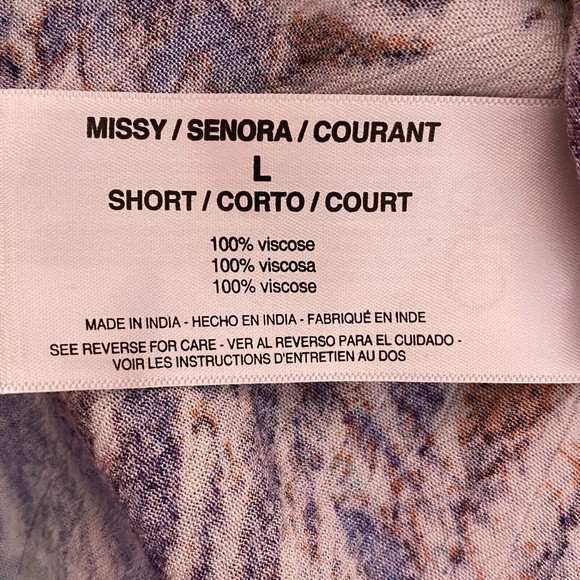 Nine West Jeans Gisella 3/4 Roll Sleeve Multicolor Viscose Hi/Lo Top Missy Sz L - Picture 5 of 11